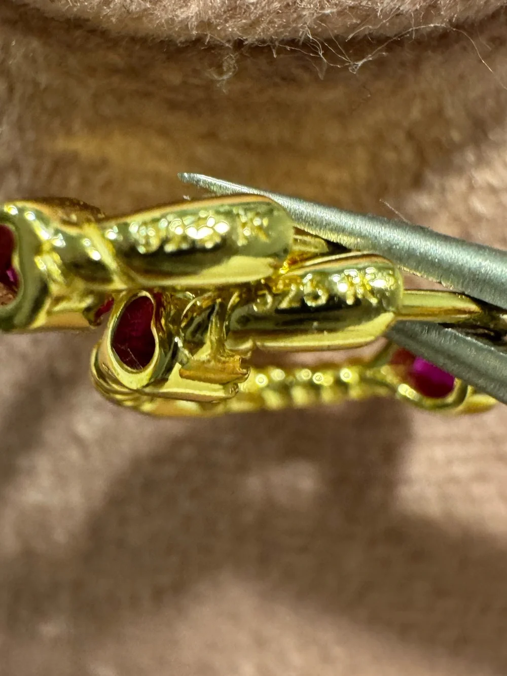 ❤️925 Gold Vermeil Inside Out Heart Huggies Ruby CZ